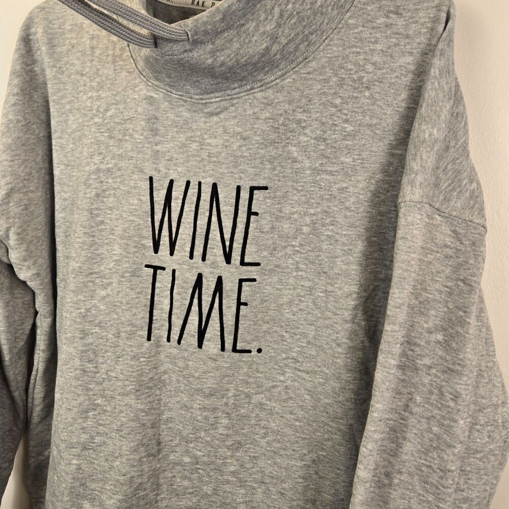 Rae Dunn WINE TIME Sweatshirt Women's L Grey Cowl Neck Fleece PARTY RELAX GIRLFR